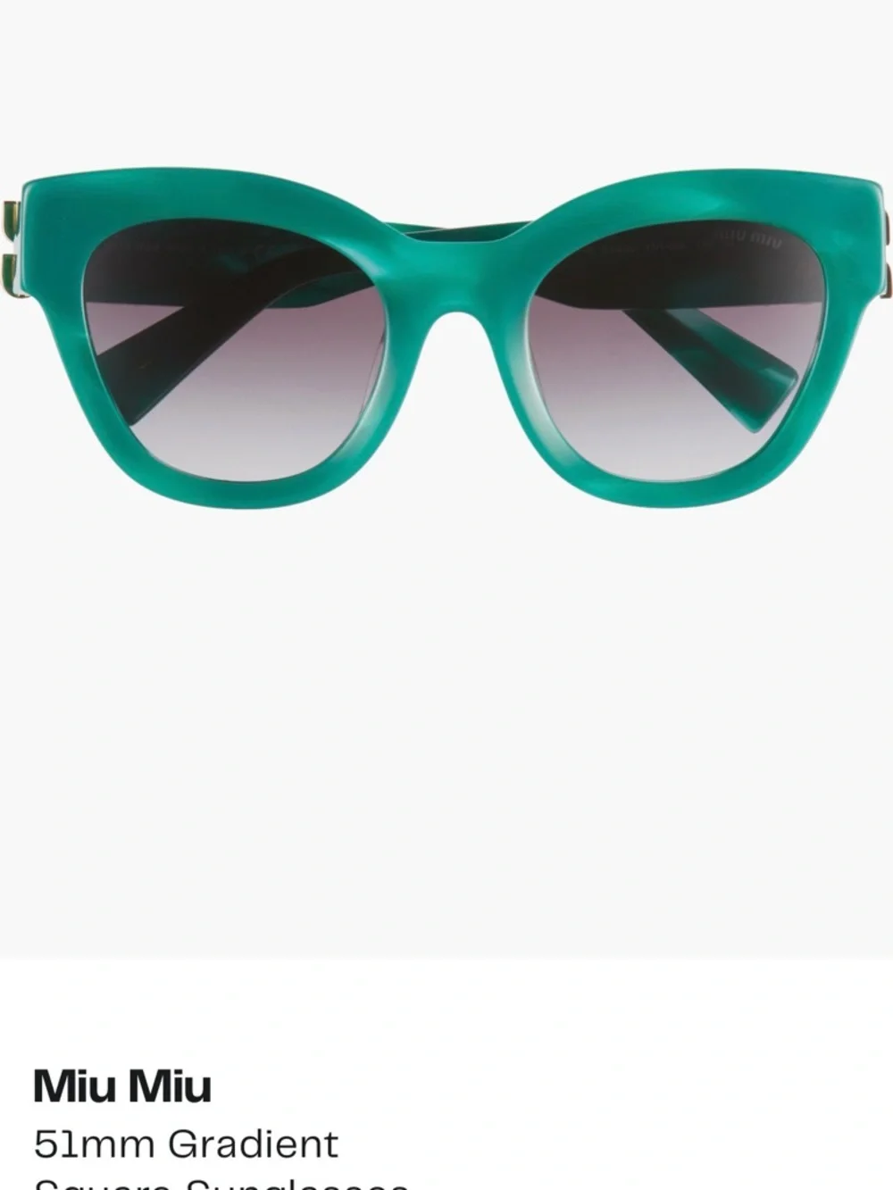 Miu Miu Green Sunglasses with Gold Logo - Picture 4 of 4